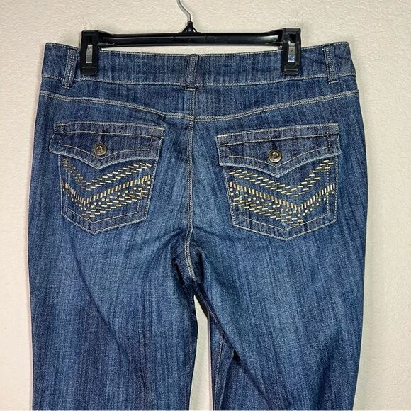 Cache Womens Flared Jeans Mid Rise Medium Wash Denim Stretch Pocket Blue Size 10 - Picture 7 of 9